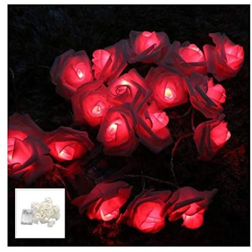 Fantasee LED Rose Flower String Lights Battery Operated for Wedding Home Party Birthday Festival Indoor Outdoor Decorations (6.6 Foot 20LED, White Rose Red LED)