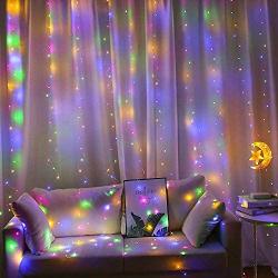 LED Curtain String Lights, 300 Led Fairy String Lights with Remote Control & 10 Plastic Hook,8 Modes Colorful Indoor Decorative Lights for Wedding Christmas Birthday Party (Colorful)