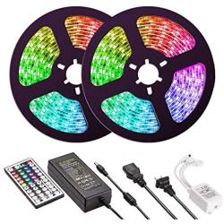 LED Strip Lights,FASHURN Waterproof 10m(2x5m,32.8 Feet) LED Light Strip SMD 5050 300 LEDs,RGB Color Changing,44 Keys IR Remote Controller for Home,Kitchen,Party,Christams,DC 12V 5A