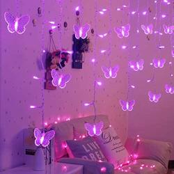 BJYHIYH USB Led Curtain Lights 4.9ft x 1.6ft 8 Modes 10 Butterflies Twinkle Lights for Bedroom Garden Wedding Christmas Decoration(Purple)