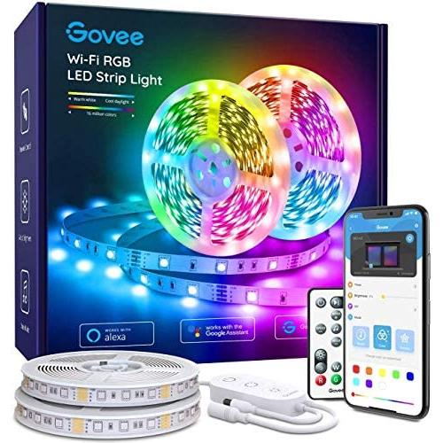 Govee Wi-Fi RGB LED Strip Lights, 32.8ft Color Changing Smart Light Strip with App and Remote Control, Works with Alexa and Google Assistant, Upgraded Music Sync for Bedroom, Room, Kitchen, Party