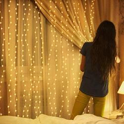 300LED 9.8x9.8FT LED Window Curtain String Lights for Bedroom,USB Powered Hanging Twinkle Lights Fairy String Lights,Wall Lights for Girls,Party Birthday Christmas Decorations Lights Warm-Color