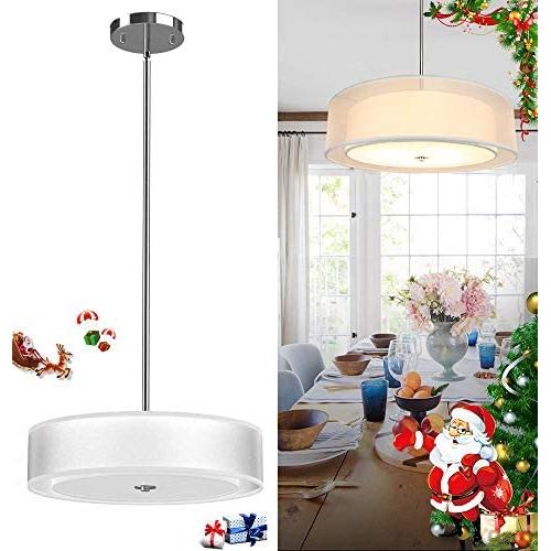 Depuley 3-Light Pendant Light Fixture, 20'' Semi-Flush Mount Drum Ceiling Light for Kitchen Island Dining Room, Modern Ceiling Hanging Lights Chandelier, Adjustable Height