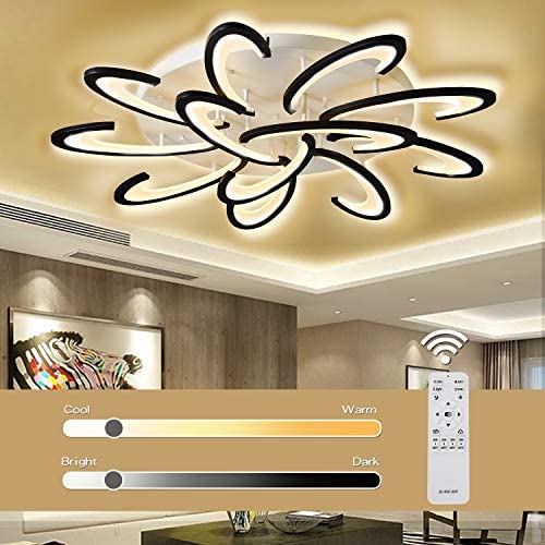 Jior Ceiling Light Fixture LED for Living Room, Modern, Study, NiteCore Extreme Remote Control 120W 9600LM 12 Heads 39inch