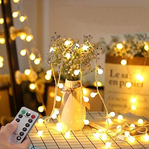 Fairy String Lights Plug in, 33 FT 100 LED Globe Ball String Lights 8 Lighting Modes with Remote Control for Bedroom Indoor Outdoor Garden, Patio, Christmas, Party, Wedding Decorations Warm White