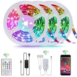 50FT LED Strip Lights, TATUFY 15M Smart Led Lights Strip SMD5050 Music Sync Color Changing RGB Lights APP Bluetooth Control + Remote, LED Lights for Bedroom Party Home Decoration(16.4ft X 3)