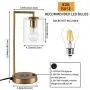 Desk Lamp Wireless Charging Pad and USB Port Charge Mobile Phones Living Room Table Light for Midcentury, Office Industrial & Farmhouse Decor - Hanging Glass Shade Gold