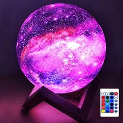 Moon Lamp Kids Night Light Galaxy 3D Star Lamp 16 Colors LED Globe Light with Wood Stand, Touch, Pat and Remote Control USB Rechargeable for Baby Girls