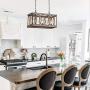 Wood and Metal Chandelier Rectangle 3-Light Adjustable Height Ceiling Pendant Light Dining Room Lighting Fixtures Hanging，Living Room Light ,Kitchen Chandelier UL Listed