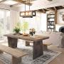 Lampundit 6-Lights Kitchen Island Lighting, Island Light Fixture with Glass Shade, Rectangular Wood Farmhouse Chandelier for Dining Room, Black & Brown Finish