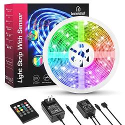 LED Strip Lights Music Sync Color Changing RGB LED Light Strip 16.4ft SMD5050 Waterproof 20-Key Remote + Sensitive Built-in Mic Led Lights for Bedroom Room Party