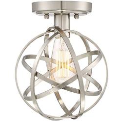 Industrial Atom Ceiling Light Semi Flush Mount Fixture LED Antique Edison Bulb Brushed Nickel 8'' Wide Open Cage for Bedroom Kitchen Living Room Hallway Bathroom - Franklin Iron Works