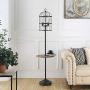 ROSEN GARDEN Wrought Iron Bird Cage Floor Lamp with Side Table, Metal Standing Lamp, Reading Vertical Lamp for Living Room Bedroom, Black Matte