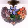 Tiffany Ceiling Fixture Light W12H11 Inch Semi Flush Mount Stained Glass Yellow Red Rose Shade Antique Style S001 WERFACTORY LAMPS Coffee Bar Study Office Entry Kitchen Island Hallway Dining Room Loft