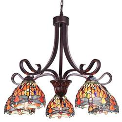 Capulina Tiffany Dining Room Light 5-Light Dragonfly Design Stained Glass Chandeliers Hanging Light Mission Design Tiffany Dining Table Lights Vintage Style Chandelier Kitchen Lighting 7'' Lampshade…