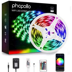 Phopollo Smart WiFi Led Strip Lights, Phone App Controlled 16.4ft Waterproof 5050 LED Lights Kit Sync with Music, Compatible with Alexa and Google