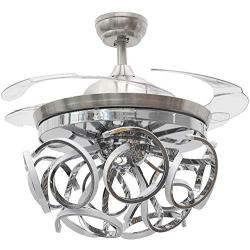 TiptonLight Modern Folding Ceiling Fans with Lights, 42 Inch LED Ceiling Fan with Light and Remote Control Crystal Chandelier Chrome Light Dining Room Decorative