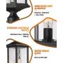 Beionxii Outdoor Post Lights | 2 Pack Exterior Pillar Lantern Pole Lamp with 3'' inch Pier Mount Base, Sand Textured Black Cast Aluminum with Water Glass (8''W x 20.5''H) - A272P-2PK