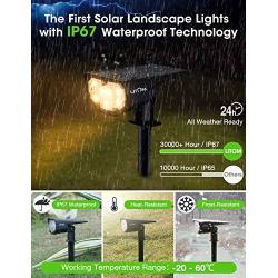 LITOM 12 LED Solar Landscape Spotlights, IP67 Waterproof Solar Powered Wall Lights 2-in-1 Wireless Outdoor Solar Landscaping Lights for Yard Garden Driveway Porch Walkway Pool Patio 4 Pack Warm White