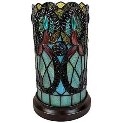 Amora Lighting Tiffany Style Accent Lamp 10'' Tall Stained Glass White Yellow Vines Floral Vintage Antique Light Decor Nightstand Living Room Bedroom Gift AM246ACCB, Multicolored