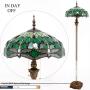 Tiffany Style Floor Standing Lamp W16H64 Inch Tall Green Stained Glass Crystal Bead Dragonfly Shade 2E26 Antique Reading Lighting Resin Base S459 WERFACTORY LAMPS Living Room Bedroom Table Lover Gifts