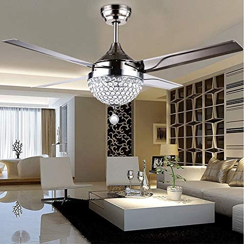 Modern Crystal Ceiling Fan with Light, Remote Control LED 3 Colors Change Chandelier Ceiling Fans Lamp Decorative for Living Room/Dining Room/Bedroom, 44 Inch(Silver)