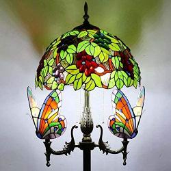 Tiffany Style Floor Lamp,Vintage Stained Glass Floor Uplighter with Night Light,16 Inch Wide 65 Inch High Standing Lamp,Reading Lights for Living Room, Bedroom, Office, E27,17