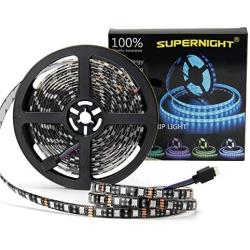 SUPERNIGHT 16.4ft 5050 RGB Strip Waterproof Black PCB, 300 LED Color Changing Rope Lights for Bedroom, Christmas Day, Halloween Decoration