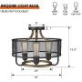 Osimir 3-Light Semi-Flush Mount Ceiling Light, Industrial Ceiling Fixture in Matte Black & Wooden Finish, Round Ceiling Light Fixture for Bedroom, Living Room, Dining Room RE9166-3