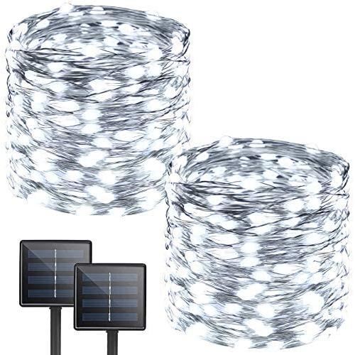 Albelt 2-Pack Each 72ft 200 LED Solar Lights Outdoor String (Ultra-Bright & Extra-Long), Upgraded Solar String Lights, IP65 Waterproof Copper Wire 8 Mode Solar Powered Fairy Lights (Cool White)