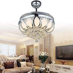 Luxury Modern Crystal Chandelier Ceiling Fan Lamp Folding Ceiling Fans With Lights Chrome Ceiling Fan With Light Dining Room Decorative with Remote Control (Support Dimming)