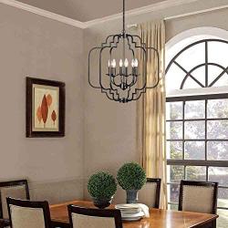 T&A Orb Black 6-Light Chandelier,Rustic Wrought Iron Large Chandelier Modern Farmhouse Hanging Light for Dining Room Foyer Kitchen