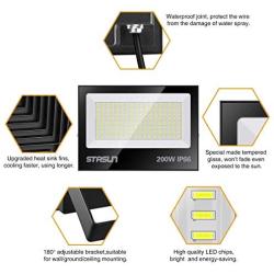 STASUN LED Flood Light, 2 Pack 200W 20000lm Security Floodlights, 100-256V, 6000K Daylight White, IP66 Waterproof Super Bright Work Light, Outdoor Flood Light for Parking Lot, Playground, Court, Yard