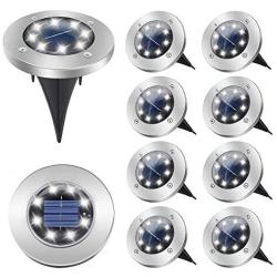 Solar Lights Outdoor, 8 LEDs Solar Ground Lights, Garden Lights Solar Powered Waterproof Solar Landscape Lights for Deck Lawn Pathway Yard Driveway Walkway(Daylight White, 10-Pack)