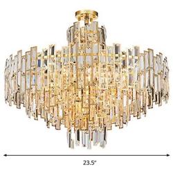 RUNNUP Tiered Pendant Chandelier Contemporary Crystal 8 Lights Gold Ceiling Suspension Lamp for Dining Room Kitchen Living Room Bedroom 23.5'' Wide