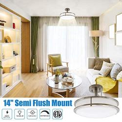 MingBright 14’’ Modern LED Semi Flush Mount Ceiling Light Fixture ,Brushed Nickel Ceiling Light, 4000K Cool White, Dimmable, CETL Listed, Modern Lamps for Living Room Ceiling