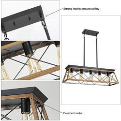 XIPUDA 5-Light Linear Pendant Light Fixture Kitchen Island Lighting Antique Industrial Metal Farmhouse Chandeliers (Walnut)