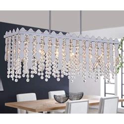 Q&S Rectangle Crystal Chandelier Lighti Fixture, Modern Chrome 6 Lights Chandeliers Ceiling Light Fixture for Dinning Room, Living Room,Kitchen Island, Hotel Lobby,Chrome