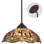 Lucidce Tiffany Dragonfly Style Multicolor Stained Glass Lamp 2 Lights 16 Inches Pendant Lighting Chandelier Hanging Lighting Fixture