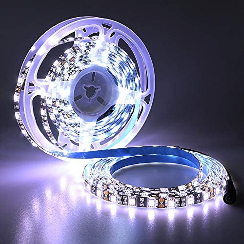 YUNBO LED Strip Light Cool White 6000-6500K, 12V Black PCB Board 16.4ft/5M 300 Units SMD 5050 Cuttable Waterproof Flexible LED Tape Light for Home, Kitchen Cabinet, Living Room Lighting Decoration