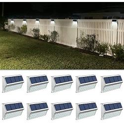 ROSHWEY Deck Lights Outdoor 30 LED Stainless Steel Fence Post Solar Lamps Waterproof Step Lighting for Walkway Stairs (Pack of 10, Cool White Light)