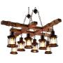 LAKIQ 8-Light Farmhouse Pendant Chandelier Farmhouse Wooden Hanging Island Lighting Fixture Retro Industrial for Kitchen Dining Room Bar Restaurant