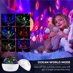 Night Light Projector,Delicacy 2 in 1 Ocean Undersea Lamp and Starry Sky Projector, 360° Rotating 8 Colors Mode LED Night Lights Projector for Kids Baby Bedroom Decoration