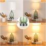 Touch Control Table Lamp, 3 Way Dimmable Nightstand Lamp with 2 USB Charging Ports, Green Glass, Silver Base, Fabric Shade Desk Reading Light for Bedroom Living Room, LED Bulb Included