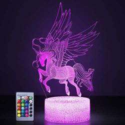 Unicorn Night Lights,3D Optical Illusion LED Lamps with Remote Control & RGB Colors Sleep Aid & Night Guidance Home Bedroom Decorations Bday Party,Christmas Gift Ideas for Girls Teen(Unicorn Fairy)