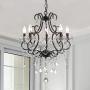 Modern Crystal Chandeliers with 5 Lights Pendant Light with Crystal Drops,Ceiling Light Fixture for Dining Room, Bedroom, Living Room (Black)
