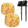Solar String Lights, Sunlitec 100 LEDs Starry String Lights, Copper Wire Solar Lights Ambiance Lighting for Outdoor, Gardens, Homes, Dancing, Christmas Party 2 Pack