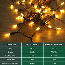 KOUQIYA 100 LED Battery Operated String Lights, 33FT Waterproof Christmas Outdoor String Lights with Timer 8 Modes for Christmas Tree Party Wedding Garden Thanksgiving Home Decoractive, Warm White