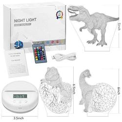 3D Dinosaur Night Light for Kids, 3 Patterns and 16 Color Change Night Light, Kids Room Decor Lamps, Dinosaur Toys and Gifts for Boys, Girls