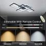 IKK Modern Ceiling Light, Black 3 Rectangular Metal Frame Ceiling Light Fixture, Dimmable Remote Control Flush Mount LED Light, L=41.3 inch for Kitchen, Bedroom, Dress Room, Living Room, Dining Room
